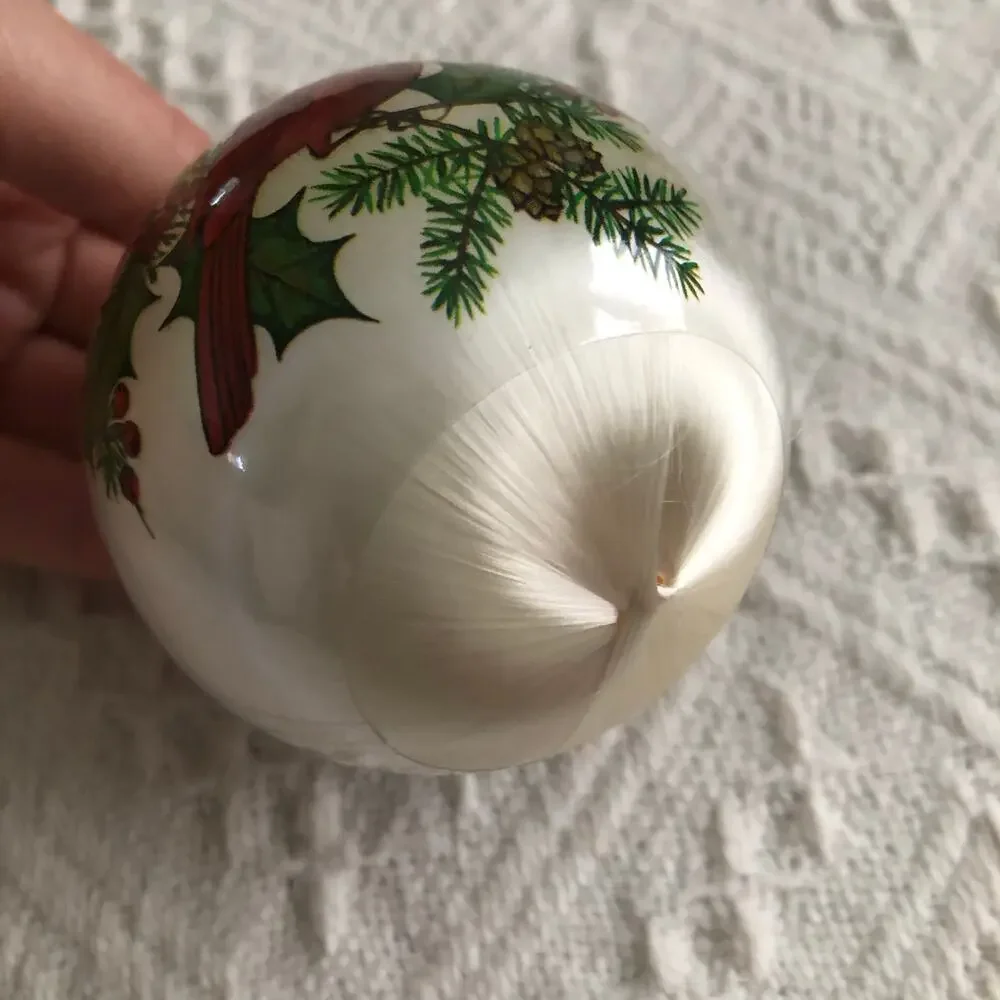Vintage Satin Thread Ornament Cardinal Holly Pinecone 3